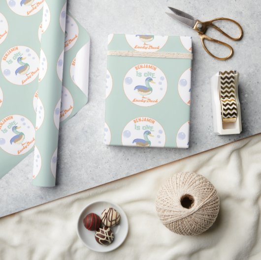 One Lucky Duck & Bubbles Eerste Verjaardag Pastel Cadeaupapier (Crafts)