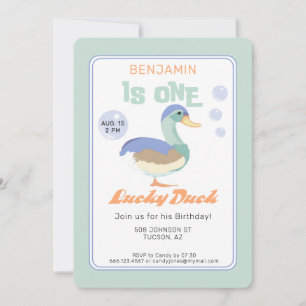 One Lucky Duck & Bubbles Eerste Verjaardag Pastel Kaart