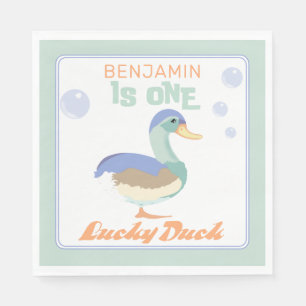 One Lucky Duck & Bubbles Eerste Verjaardag Pastel Servet
