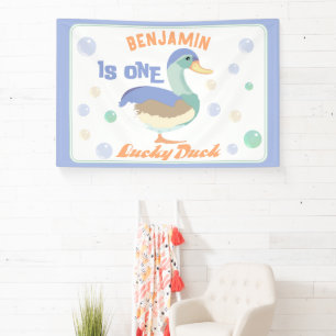 One Lucky Duck &  Bubbles Eerste Verjaardag Pastel Spandoek