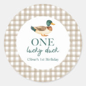 One Lucky Duck eerste verjaardag Ronde Sticker (Voorkant)