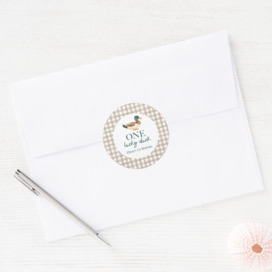 One Lucky Duck eerste verjaardag Ronde Sticker (Envelop)