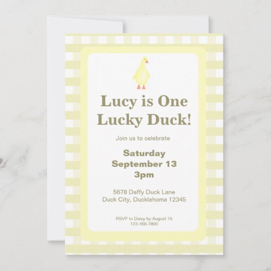 One Lucky Duck Invitation Template (Pale Yellow) (Devant)