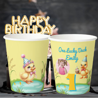 One Lucky Duck Kids Birthday Photo Papieren Bekers