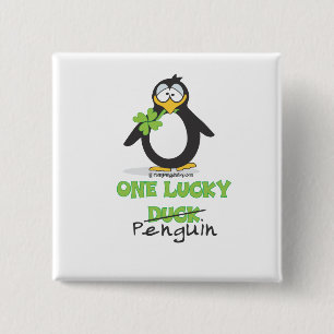 One Lucky Duck Penguin Vierkante Button 5,1 Cm