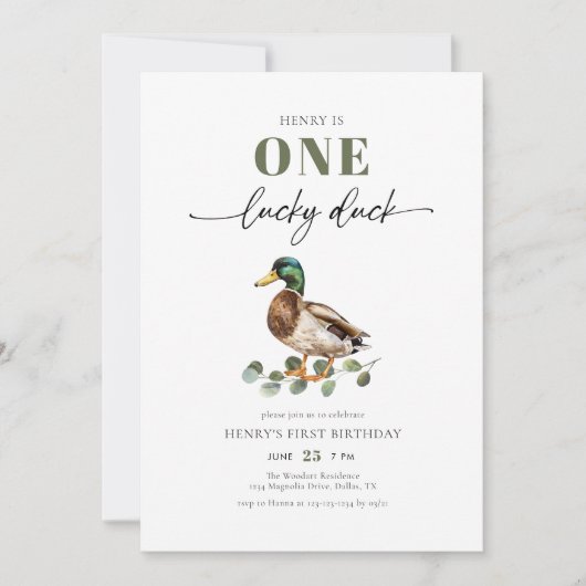 One Lucky Duck Waterverf Boy 1e Verjaardag Kaart (Voorkant)