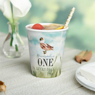 One Lucky Duck Waterverf Boy 1e Verjaardag Papieren Bekers