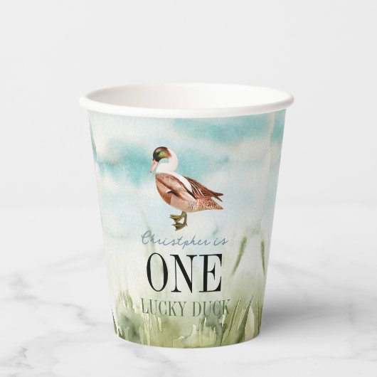 One Lucky Duck Waterverf Boy 1e Verjaardag Papieren Bekers (Voorkant)