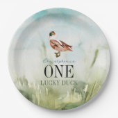 One Lucky Duck Waterverf Boy 1e Verjaardag Papieren Bordje (Voorkant)