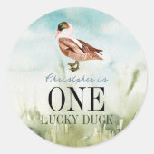 One Lucky Duck Waterverf Boy 1e Verjaardag Ronde Sticker (Voorkant)
