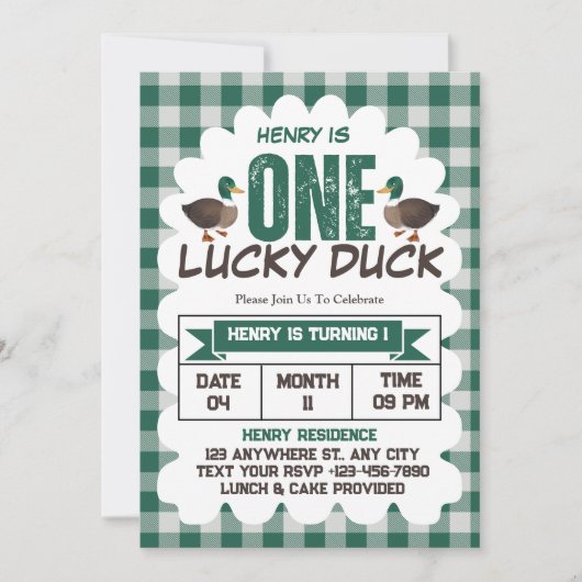One Lucky Duck Waterverf Boy 1e verjaardagsfeestje Kaart (Voorkant)