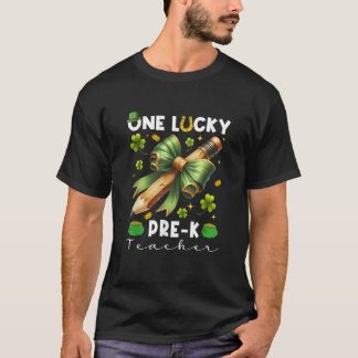 One Lucky Pre K Teacher coquette boog St Patrick's T-shirt