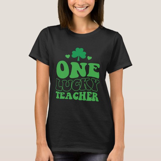 One Lucky Teacher Groovy Retro St Patrick's Day Sh T-shirt (Voorkant)