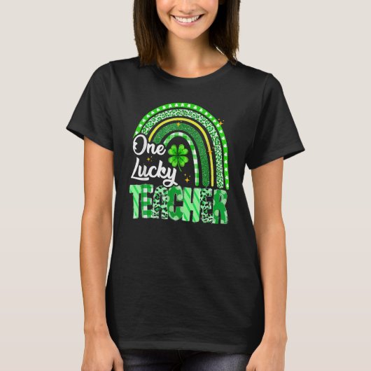 One Lucky Teacher St Patrick's Day Rainbow Leopard T-shirt (Voorkant)