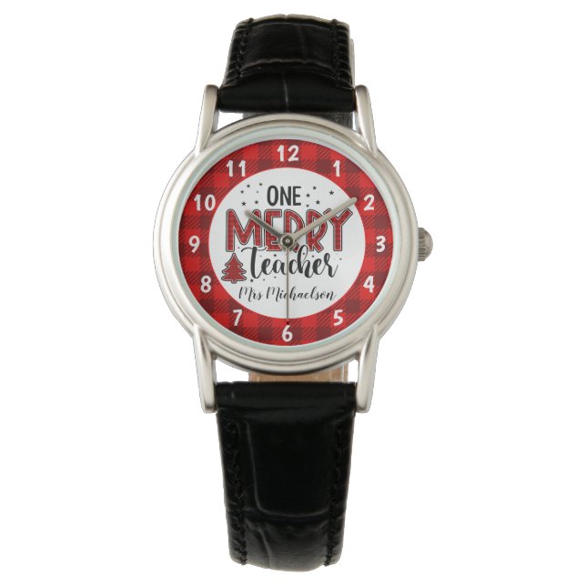 One Merry Teacher Kerstmis Sublimation Horloge (Voorkant)