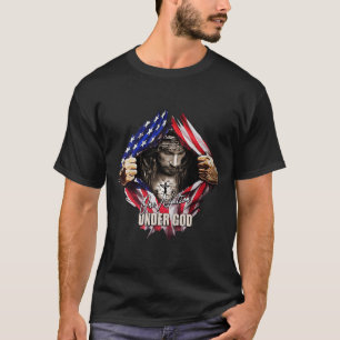 One Nation Under God Jezus Kunst Amerikaanse Vlag T-shirt