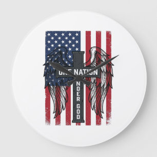 One Nation Under God Patriottisch Kruis Wings Shir Grote Klok