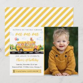 One One One School Bus 1st Birthday Invitation Kaart