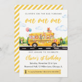 One one one School Bus 1st Birthday Invitation Kaart (Voorkant / Achterkant)