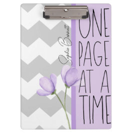 One Page at a Time – Motivational Lavender Floral Klembord