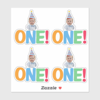  One Photo birthday Cupcake Topper Sticker