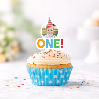  One Photo birthday Cupcake Topper Sticker