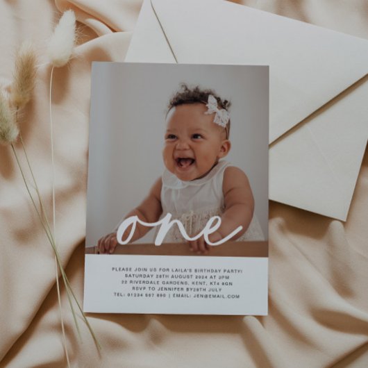 One Photo First Birthday Invitation Kaart