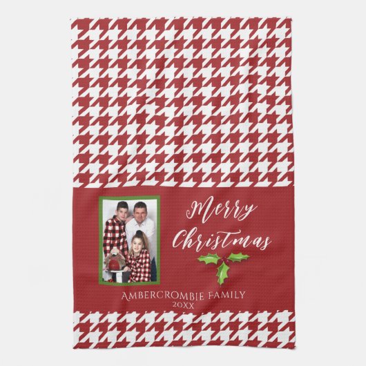 One Photo Holiday Red and White Houndstooth Theedoek (Verticaal)