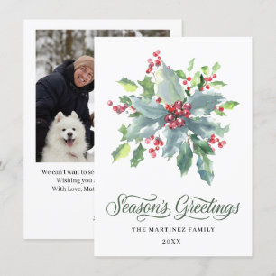 ONE PHOTO Holly and Berry Waterverf Greenery 2022 Feestdagenkaart