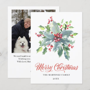ONE PHOTO Holly and Berry Waterverf Greenery 2022 Feestdagenkaart
