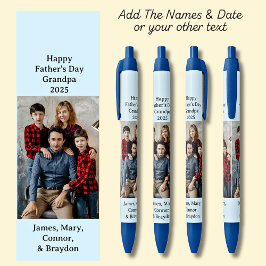 One Photo, Naam Datum, jouw tekst op zacht blauw, Zwarte Inkt Pen