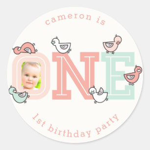 ONE Pink Baby Ducklings 1st Birthday Party Sticker