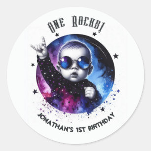 One Rocks! Aangepaste Rock Star 1e verjaardagsfees Ronde Sticker