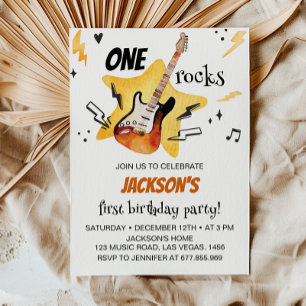One Rocks Guitar Rock Et Roll Invitation Anniversa