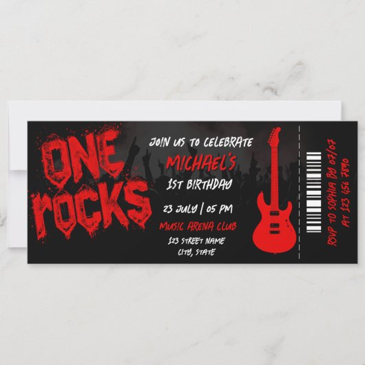 One Rocks Music Thema Concert Ticket Verjaardag Kaart (Voorkant)