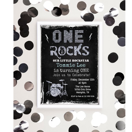 One Rocks Rockstar Drumstel 1e Verjaardagsuitnodig Kaart