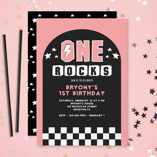 One Rocks rose 1er anniversaire Invitation