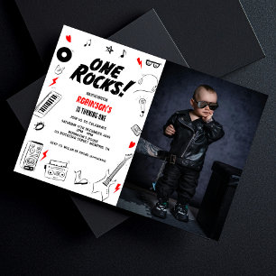 One Rocks Zwart wit Rockstar 1e Verjaardag Foto Kaart