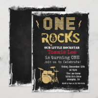 One Rockstar Drumset 1e verjaardag Uitnodiging