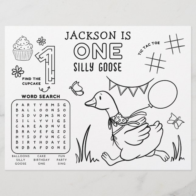 One Silly Goose 1st Birthday Activity Placemat (Voorkant)