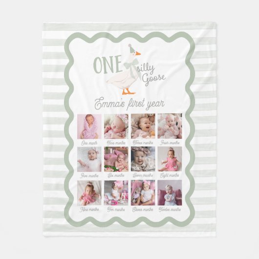 One Silly Goose 1st Birthday Photo Sign Fleece Deken (Voorkant)