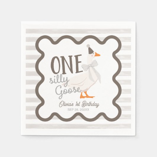 One Silly Goose Beige Bow 1st Birthday Servet (Voorkant)