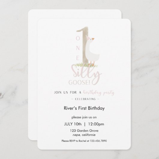 One Silly Goose Birthday Invitation Kaart (Voorkant / Achterkant)