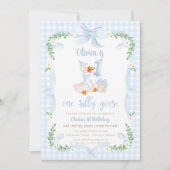 One Silly Goose Blue Bow Floral 1st Birthday Kaart (Voorkant)