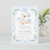 One Silly Goose Blue Bow Floral 1st Birthday Kaart (Staand voorkant)