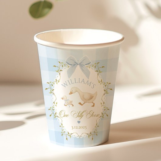One Silly Goose Blue Gingham Boy 1st Birthday Papieren Bekers