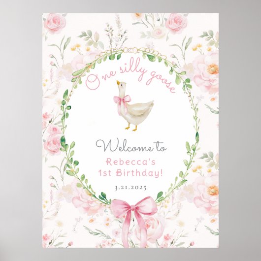 One Silly Goose Blush pink Bow Birthday Welcome Poster (Voorkant)