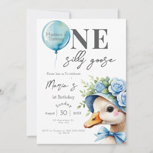 One Silly Goose Boy 1st Birthday Invitation Kaart (Voorkant)