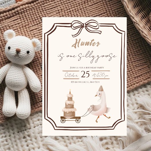 One Silly Goose Boy Birthday Invitation  Kaart