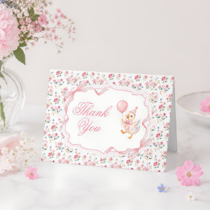 One Silly Goose Coquette Roze Bloem 1e Verjaardag  Bedankkaart